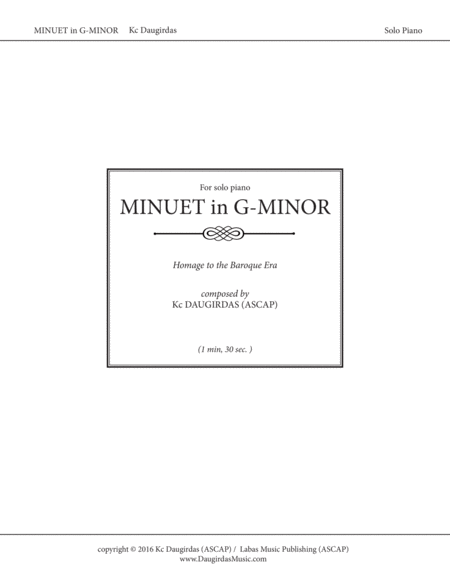 Minuet In G Minor Baroque Style Minuet Solo Piano Sheet Music