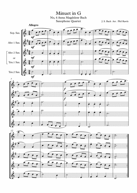 Minuet In G No 4 Anna Magdelena Bach Bach Sheet Music