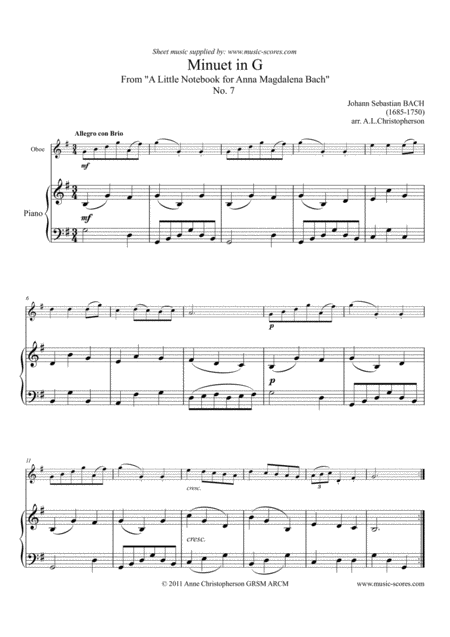 Minuet No 7 Oboe And Piano Sheet Music