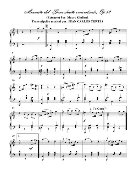 Free Sheet Music Minuetto Del Gran Duetto Concertante Opus 52 Por Mauro Giuliani