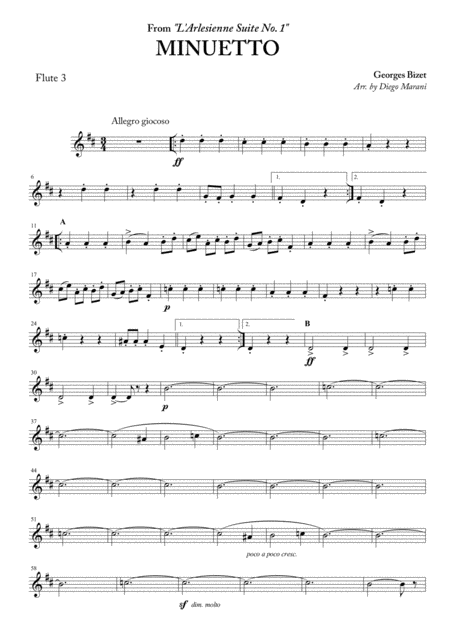 Minuetto From L Arlesienne Suite No 1 For Flute Quartet Sheet Music