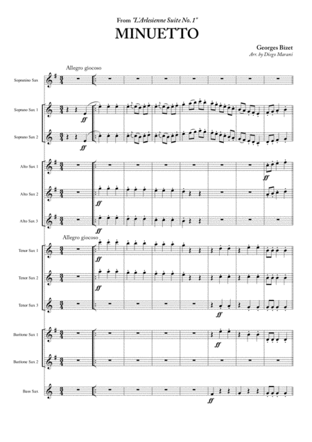 Free Sheet Music Minuetto From L Arlesienne Suite No 1 For Saxophone Ensemble