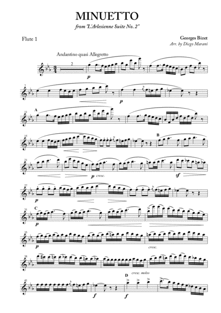 Minuetto From L Arlesienne Suite No 2 For Flute Quartet Sheet Music