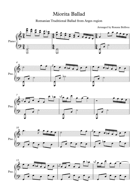 Miorita Ballad Piano Romanian Traditional Ballad Sheet Music