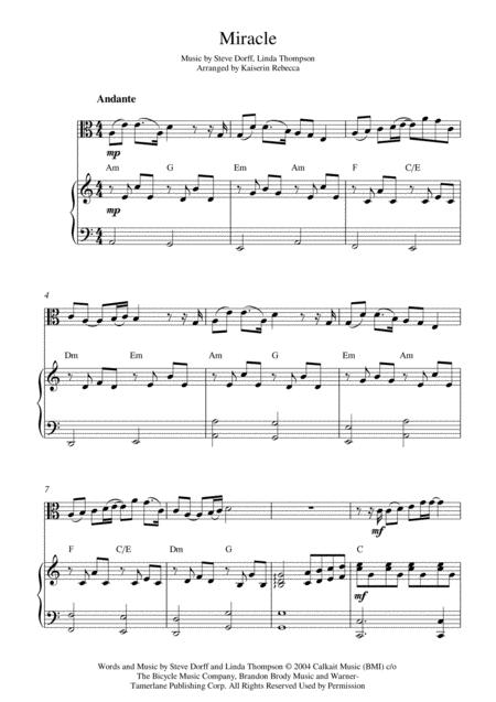 Miracle For Viola Solo And Piano Accompaniment Sheet Music