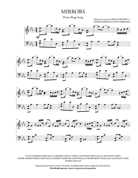 Mirrors Short Piano Solo Sheet Music