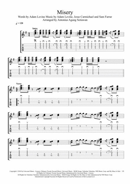 Misery Fingerstyle Guitar Solo Sheet Music