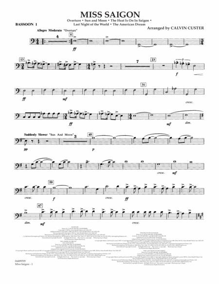 Miss Saigon Arr Calvin Custer Bassoon 1 Sheet Music