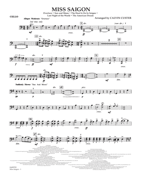 Miss Saigon Arr Calvin Custer Cello Sheet Music