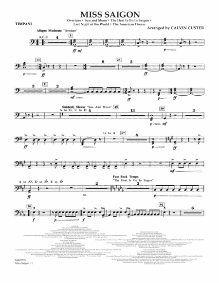 Miss Saigon Arr Calvin Custer Timpani Sheet Music