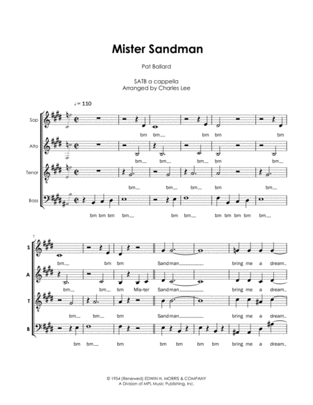 Free Sheet Music Mister Sandman Satb