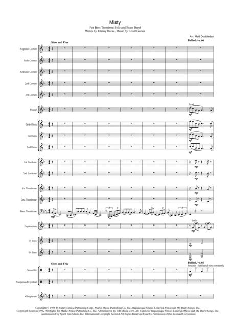 Free Sheet Music Misty For Bass Trombone And Brass Band