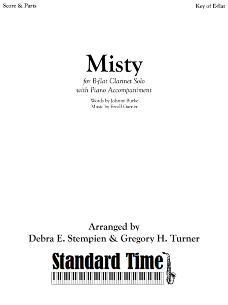 Misty For Clarinet Solo With Piano Accompaniment Erroll Garner Sheet Music