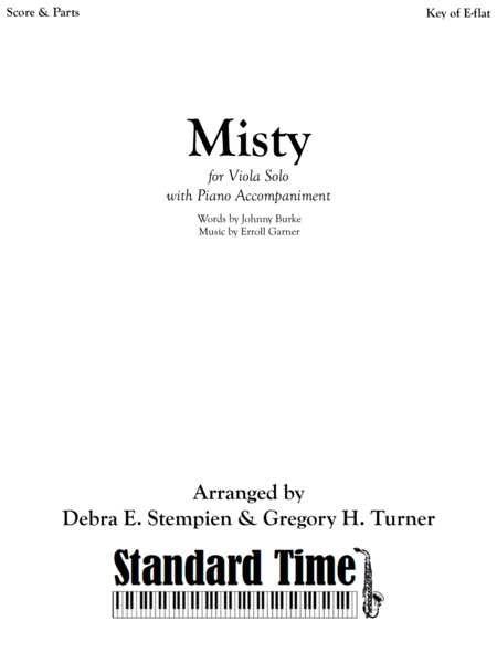 Misty For Viola Solo With Piano Accompaniment Erroll Garner C Clef Key Of E Flat Sheet Music