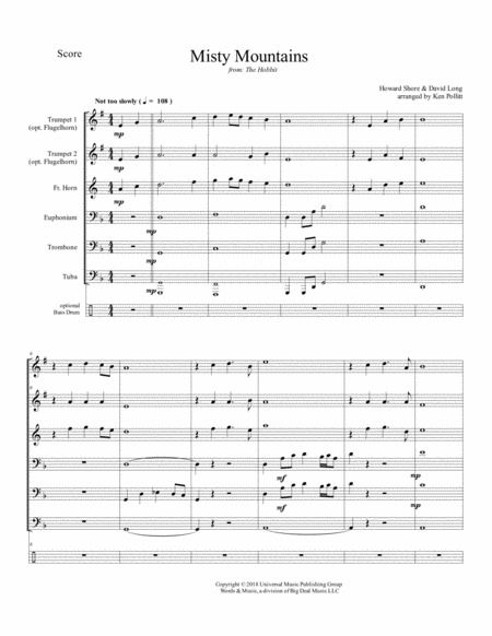 Free Sheet Music Misty Mountain From The Hobbit