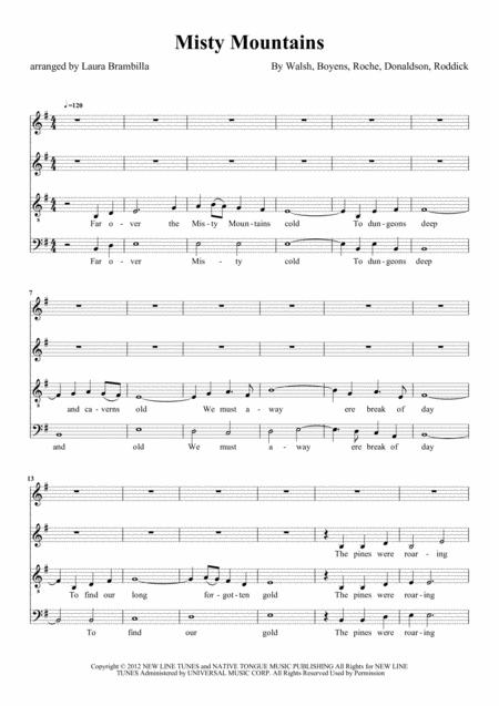 Misty Mountains The Hobbit For Satb Choir Sheet Music