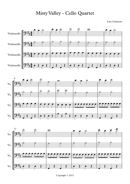 Free Sheet Music Misty Valley Cello Quartet