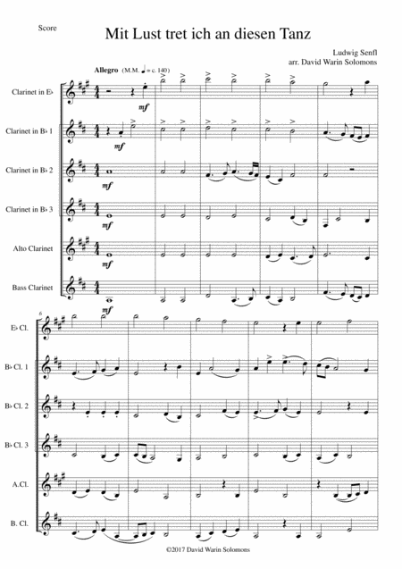 Mit Lust Tret Ich An Diesen Tanz I M Delighted To Join This Dance For Clarinet Sextet E Flat 3 B Flats Alto And Bass Sheet Music