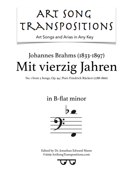 Mit Vierzig Jahren Op 94 No 1 Transposed To B Flat Minor Bass Clef Sheet Music