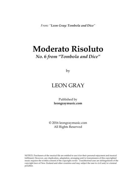 Moderato Risoluto Tombola And Dice No 6 Leon Gray Sheet Music