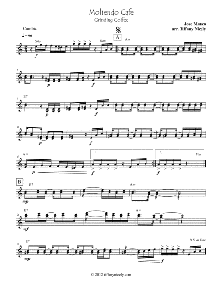 Free Sheet Music Moliendo Cafe Lead Sheet And Mini Score