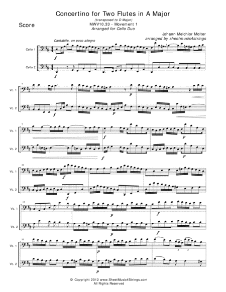 Molter J Concertino Mvt 1 For Two Cellos Sheet Music