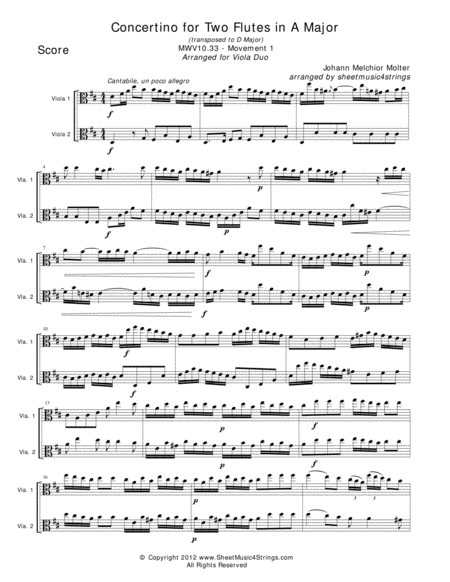 Molter J Concertino Mvt 1 For Two Violas Sheet Music