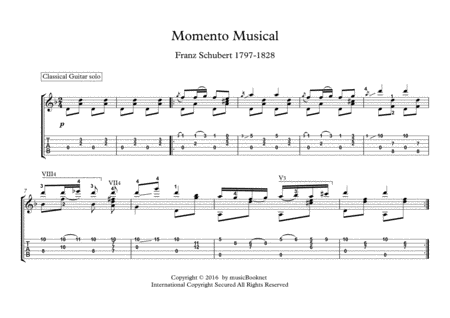 Momento Musical By Franz Schubert For Classical Guitar Solo Sheet Music