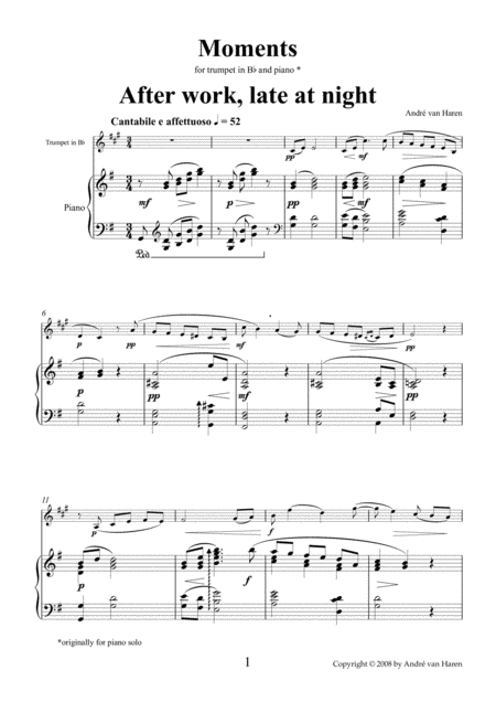 Free Sheet Music Moments For Trumpet In B Flat And Piano