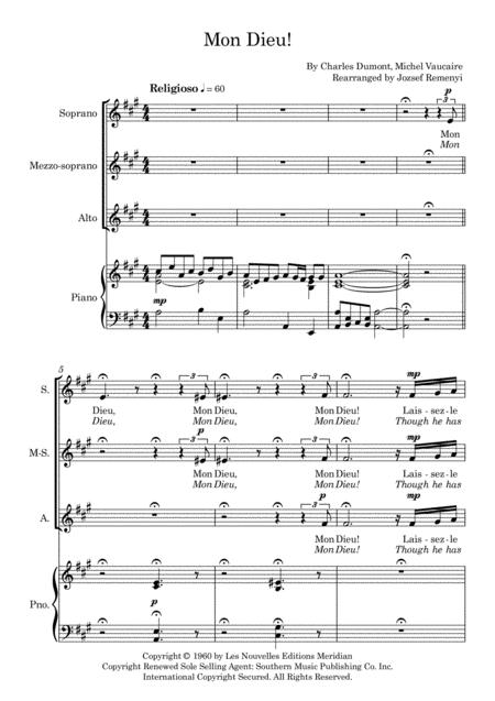 Mon Dieu By Edith Piaf For Women Choir Ssa A4 Version Sheet Music
