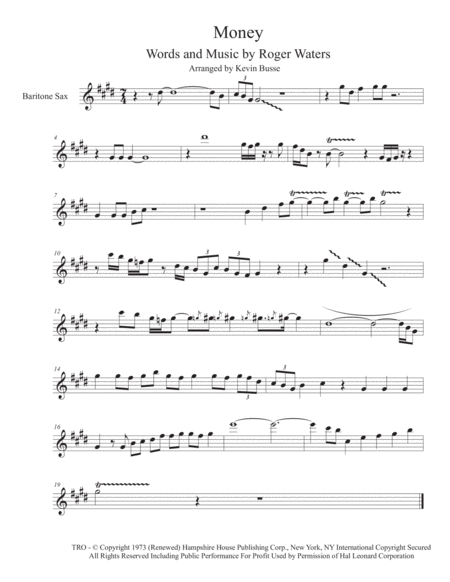 Money Bari Sax Solo Sheet Music