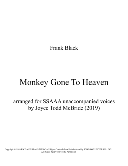 Free Sheet Music Monkey Gone To Heaven