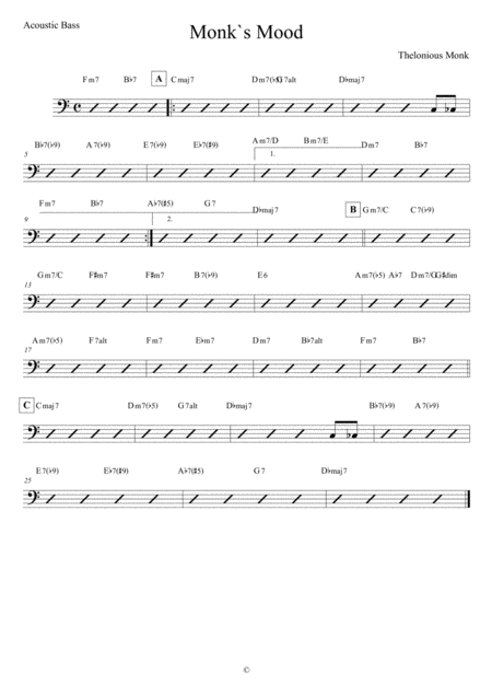 Monks Mood Acoustic Bass Sheet Music