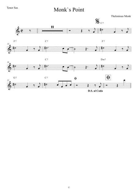 Monks Point Tenor Sax Sheet Music