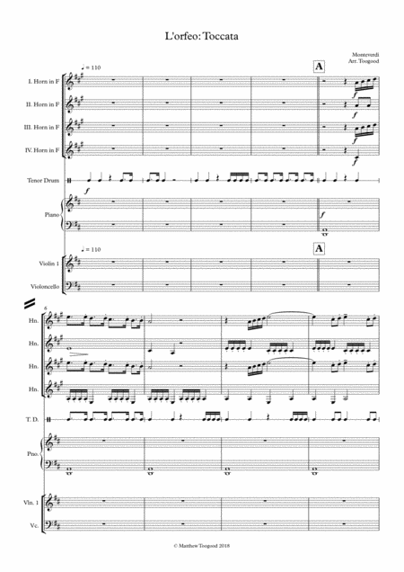 Monteverdi L Orfeo Toccata Arrangement Sheet Music