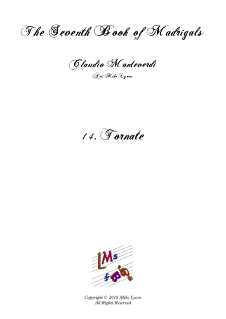 Free Sheet Music Monteverdi The Seventh Book Of Madrigals 1619 14 Tornate O Cari Baci A6