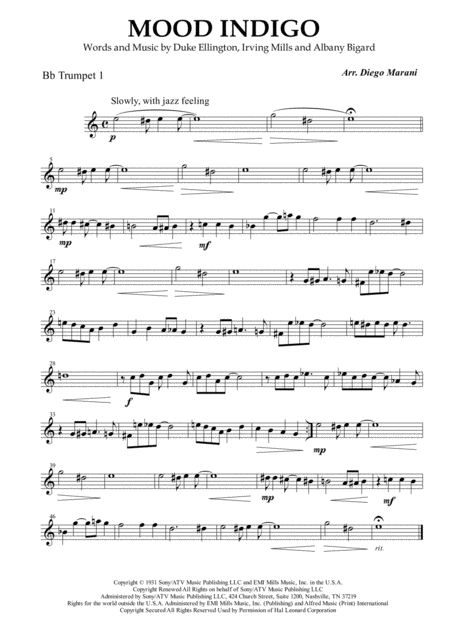 Free Sheet Music Mood Indigo For Brass Quartet