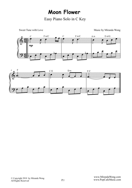 Moon Flower Easy Piano Solo In C Key By Miranda Wong Sheet Music