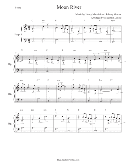 Free Sheet Music Moon River Beginner Harp