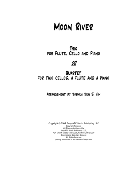 Moon River Breakfast At Tiffanys For Flute Cellos And Piano Sheet Music