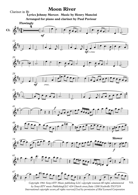 Free Sheet Music Moon River Clarinet