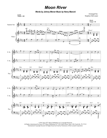 Free Sheet Music Moon River Duet For Soprano Tenor Saxophone