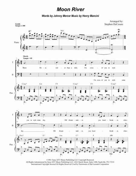 Moon River Duet For Tenor And Bass Solo Sheet Music