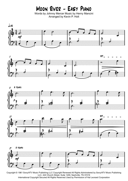 Free Sheet Music Moon River Easy Piano