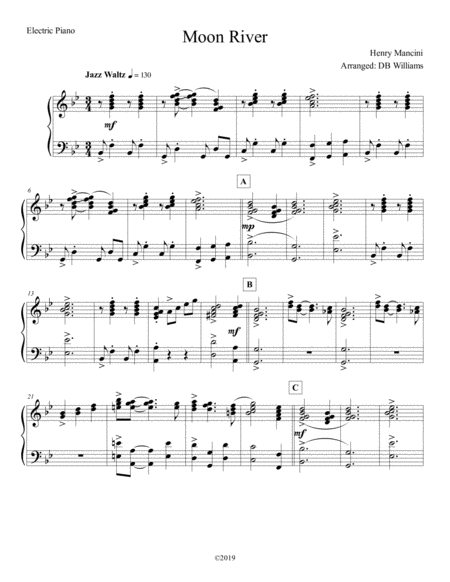 Free Sheet Music Moon River Electric Piano