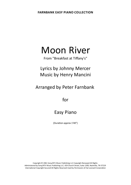 Free Sheet Music Moon River Ez Piano