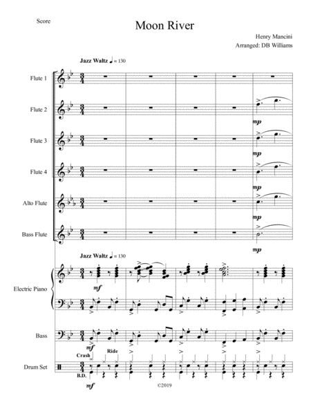 Free Sheet Music Moon River Flute Choir