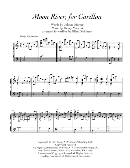 Free Sheet Music Moon River For Carillon