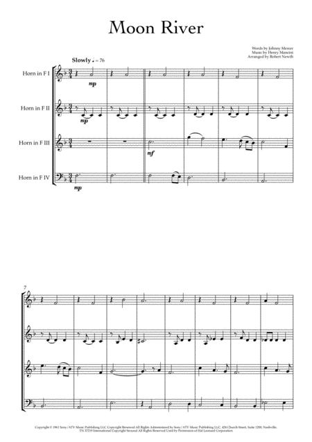 Moon River For Horn Quartet Sheet Music