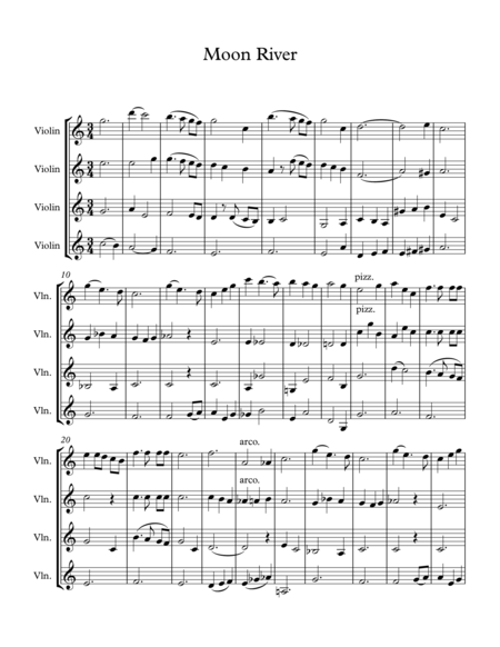 Moon River From Breakfast At Tiffanys For 4 Violins Sheet Music